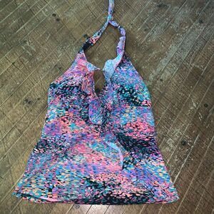 Spanx love your Assets S watercolor halter neck ruffled tankini top